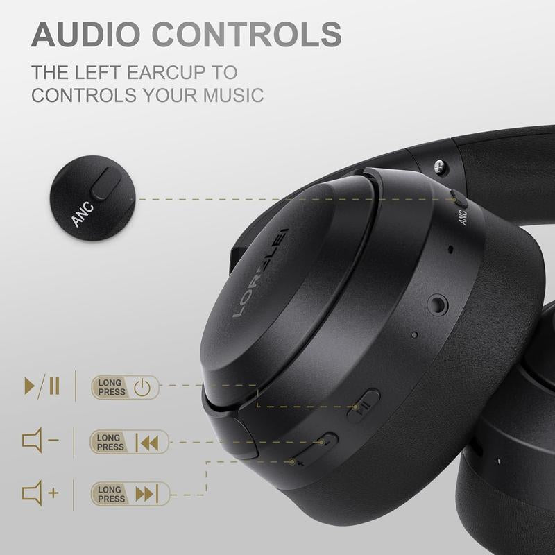 QC60 Hybrid Noise Cancenlling Headphones, over Ear Headsets with Microphone, 60H Playtime Foldable Lightweight, Deep Bass, Memory Earmuffs, for Travel Home Office