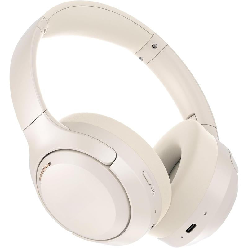 QC60 Hybrid Noise Cancenlling Headphones, over Ear Headsets with Microphone, 60H Playtime Foldable Lightweight, Deep Bass, Memory Earmuffs, for Travel Home Office