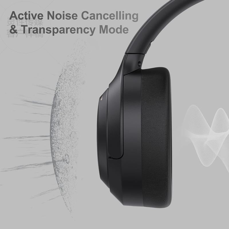 QC60 Hybrid Noise Cancenlling Headphones, over Ear Headsets with Microphone, 60H Playtime Foldable Lightweight, Deep Bass, Memory Earmuffs, for Travel Home Office