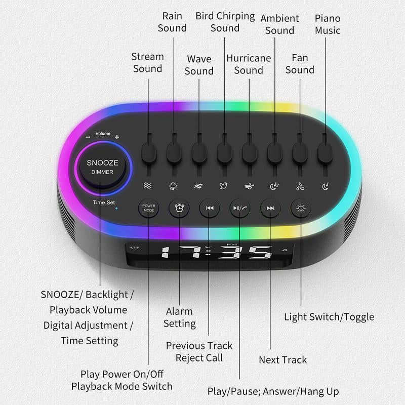 White Noise Speaker Sleep Speaker, DIY Mixable 200 Soothing Natural Sleep Sounds Machine for Sleep Aid, Relaxation, Kids, Meditation Black Audio Smartphone
