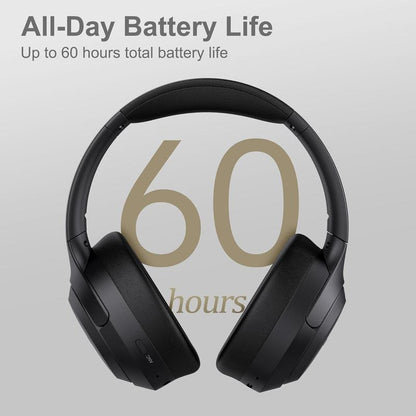 QC60 Hybrid Noise Cancenlling Headphones, over Ear Headsets with Microphone, 60H Playtime Foldable Lightweight, Deep Bass, Memory Earmuffs, for Travel Home Office