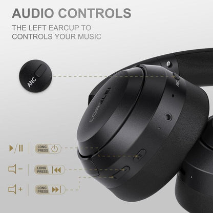 QC60 Hybrid Noise Cancenlling Headphones, over Ear Headsets with Microphone, 60H Playtime Foldable Lightweight, Deep Bass, Memory Earmuffs, for Travel Home Office